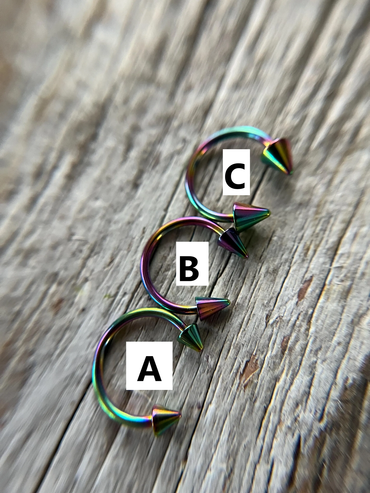 Rainbow Titanium Plated Pick Your Spike Length 16G Horseshoe Ring