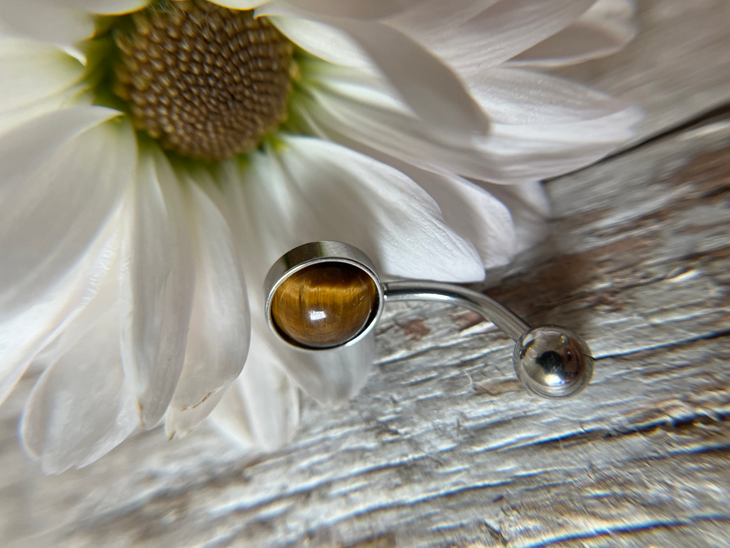 Yellow Tiger's Eye Natural Stone Belly Ring