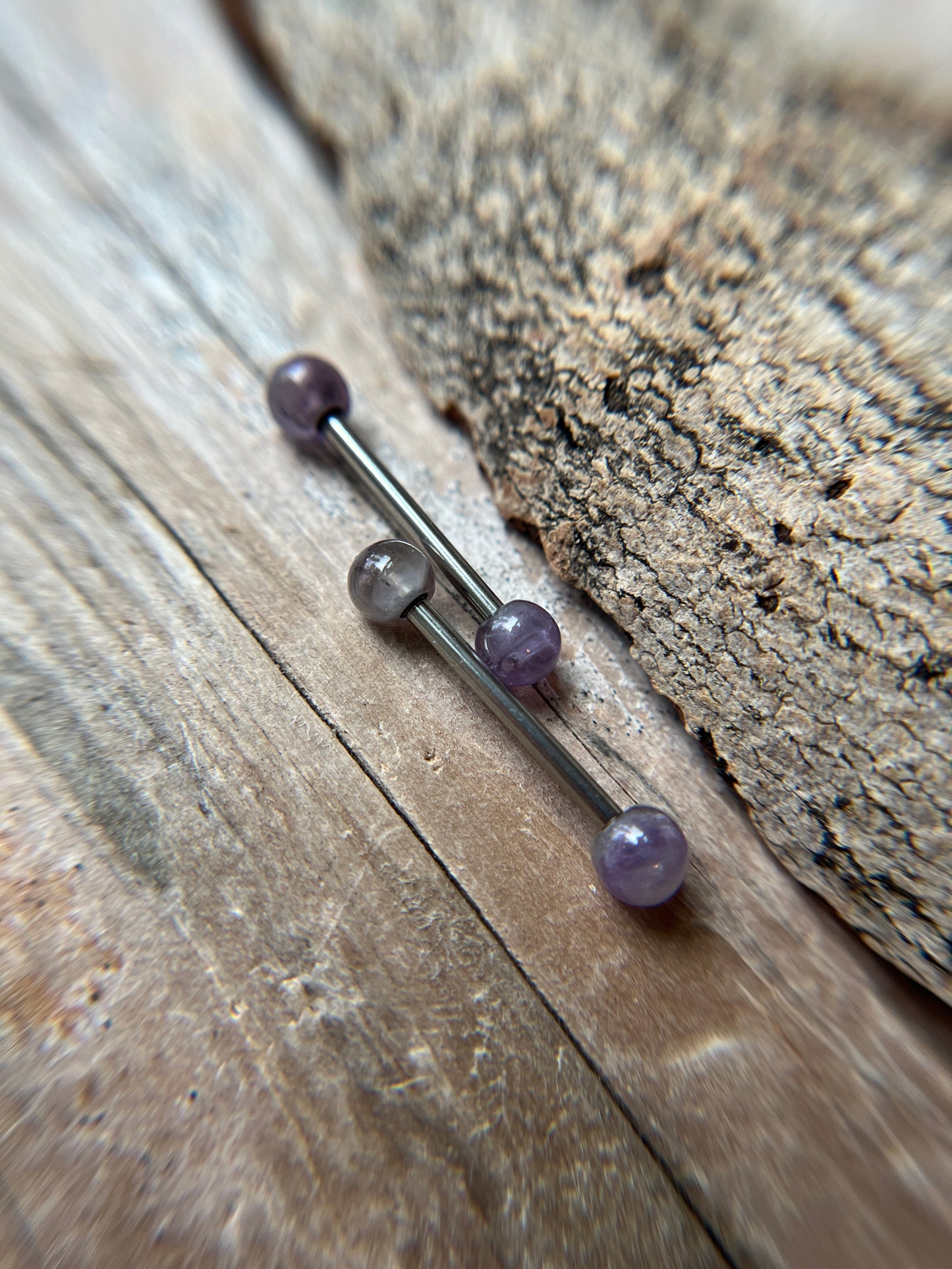 Amethyst Natural Stone ASTM F-136 Implant Grade Titanium Tongue Nipple Barbell