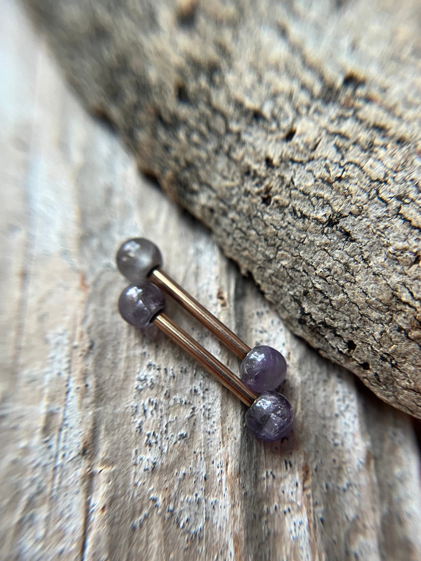 Amethyst Natural Stone Rose Gold Titanium Ion Plated Tongue Nipple Barbell