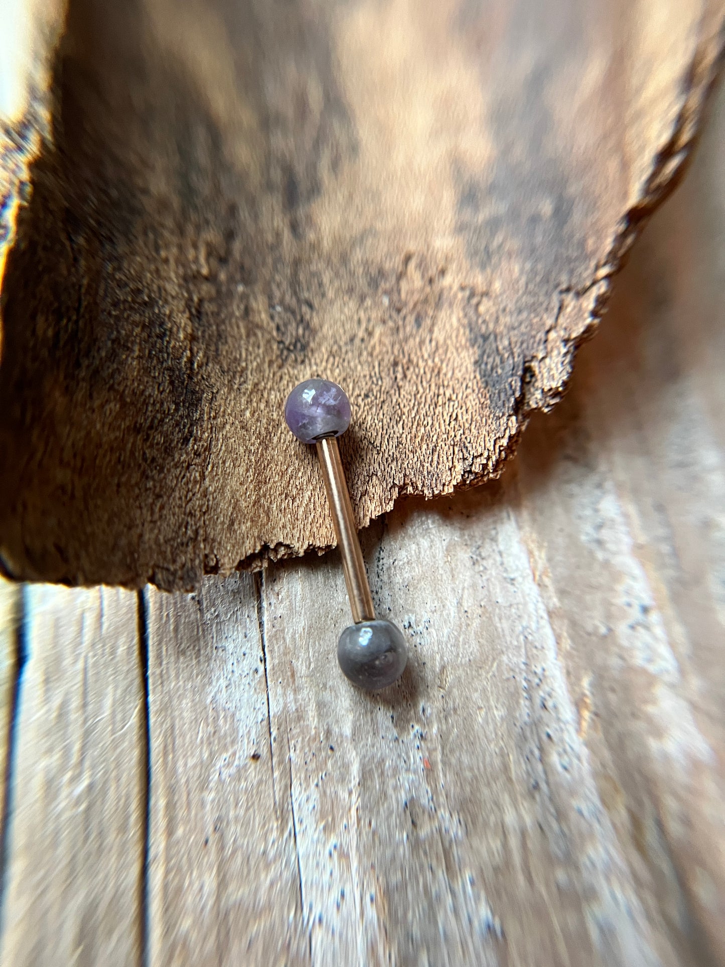 Amethyst Natural Stone Rose Gold Titanium Ion Plated Tongue Nipple Barbell