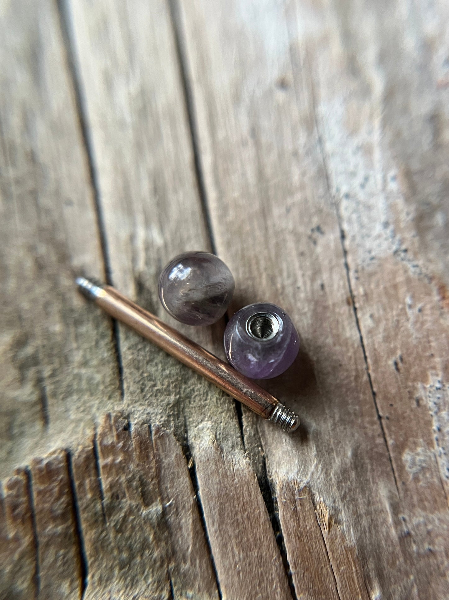 Amethyst Natural Stone Rose Gold Titanium Ion Plated Tongue Nipple Barbell