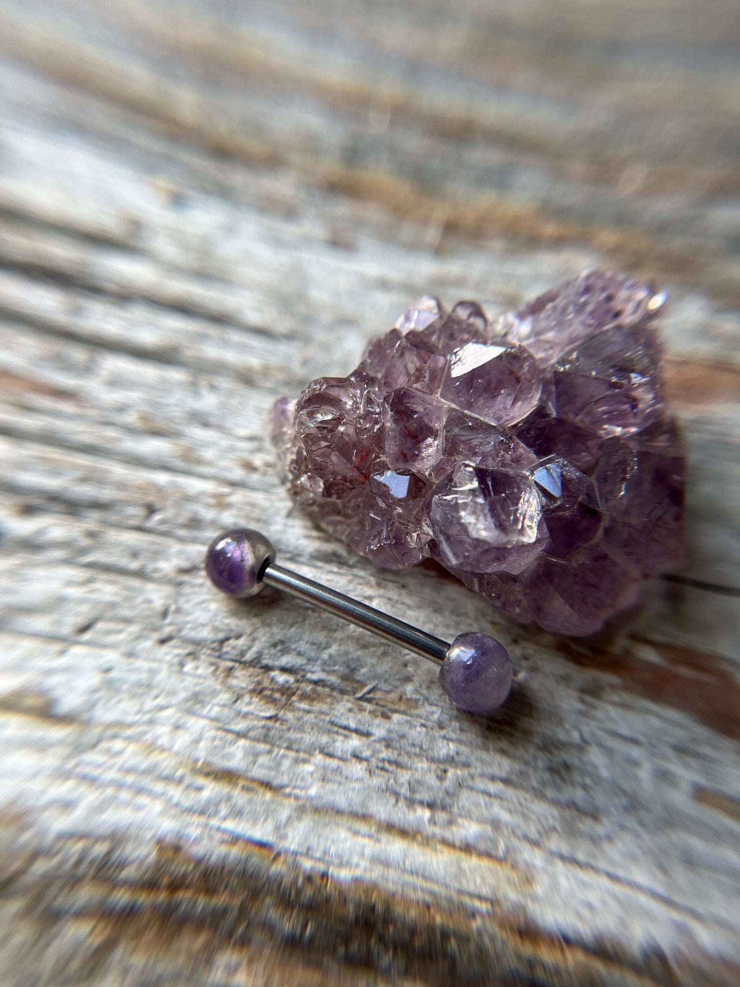 Amethyst Natural Stone ASTM F-136 Implant Grade Titanium Tongue Nipple Barbell