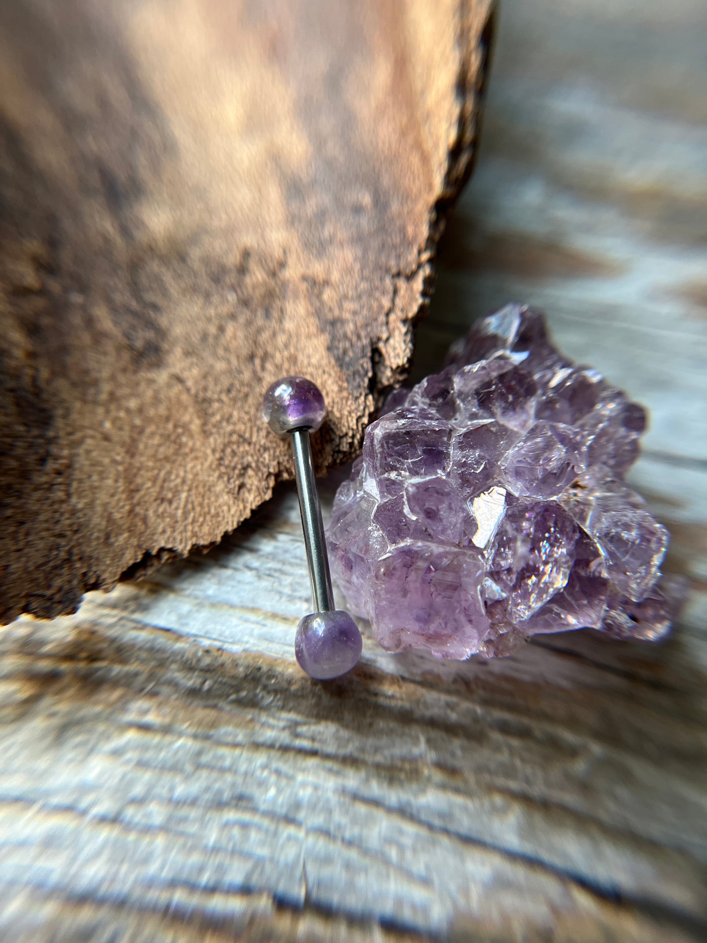 Amethyst Natural Stone ASTM F-136 Implant Grade Titanium Tongue Nipple Barbell