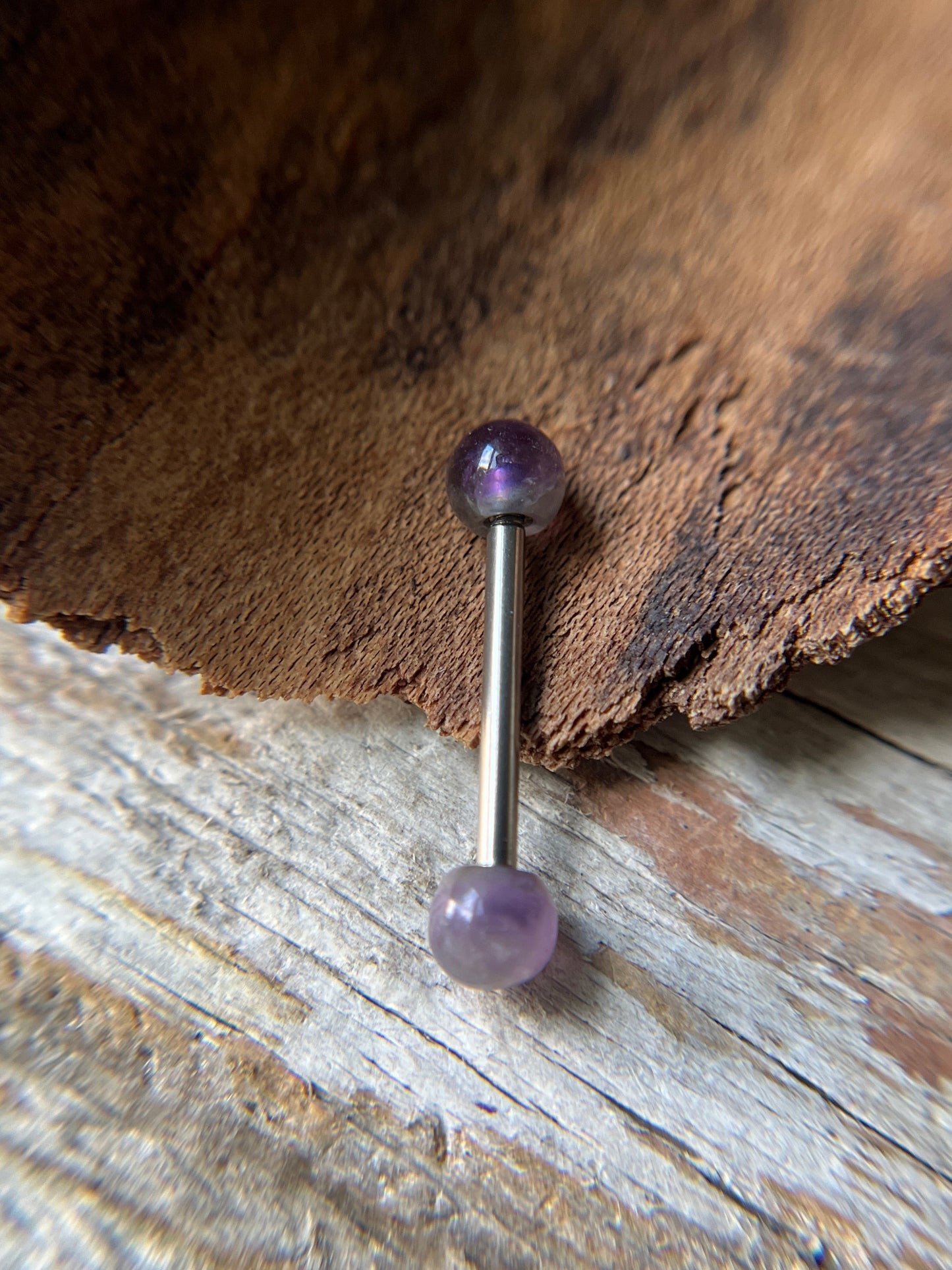 Amethyst Natural Stone ASTM F-136 Implant Grade Titanium Tongue Nipple Barbell