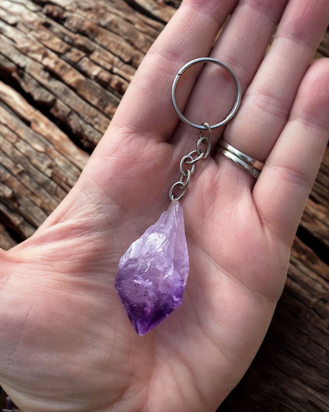 Raw Crystal Natural Amethyst Stone Specimen Stainless Steel Keychain
