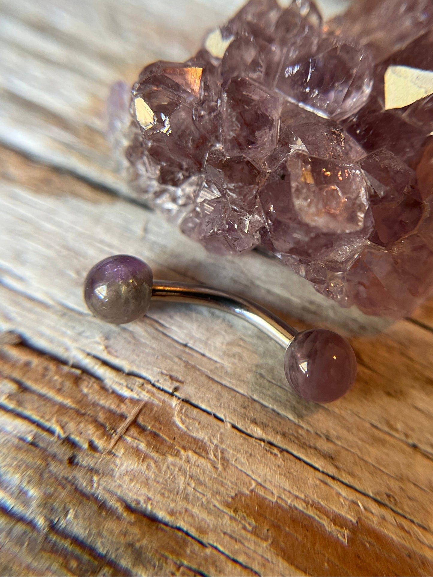 Amethyst Petite Natural Stone 316L Surgical Steel 14G Curved Barbell