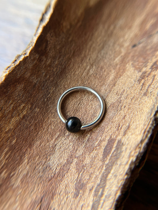 Black Obsidian Natural Stone ASTM F-136 Implant Grade Titanium CBR Ring