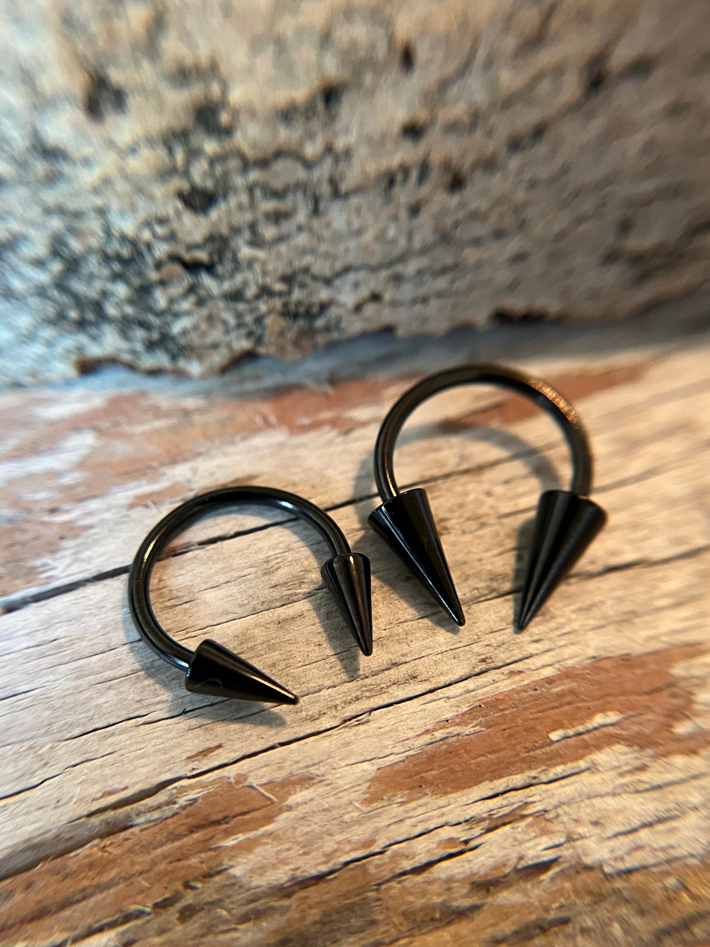 Black Titanium Plated Large Diameter Size Options Spiked 16G Horseshoe Ring