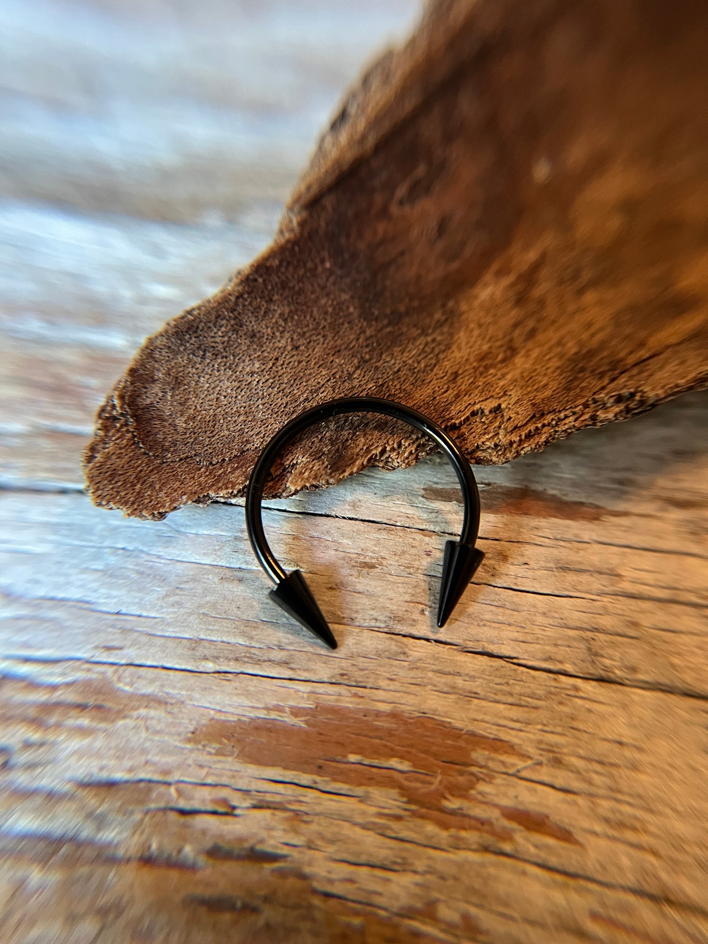Black Titanium Plated Large Diameter Size Options Spiked 16G Horseshoe Ring