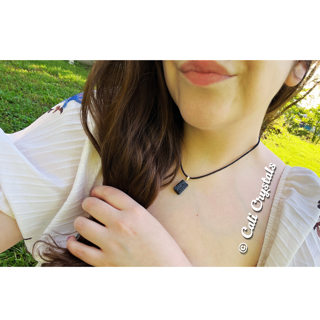 Raw Black Tourmaline Natural Stone Pendant Necklace