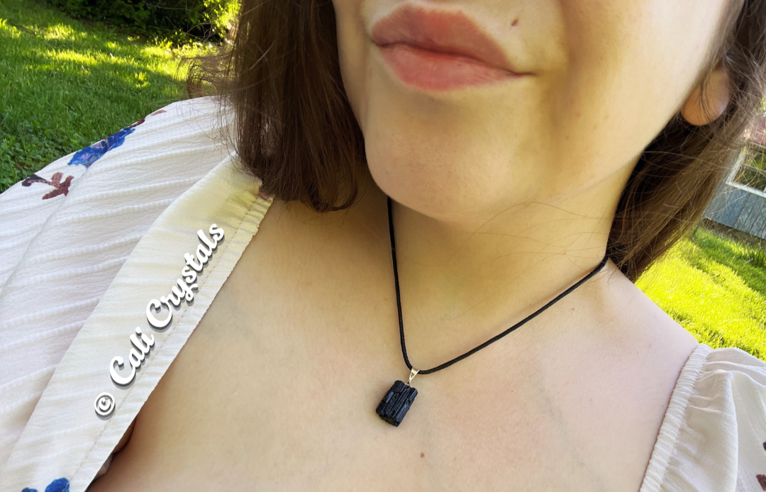 Raw Black Tourmaline Natural Stone Pendant Necklace
