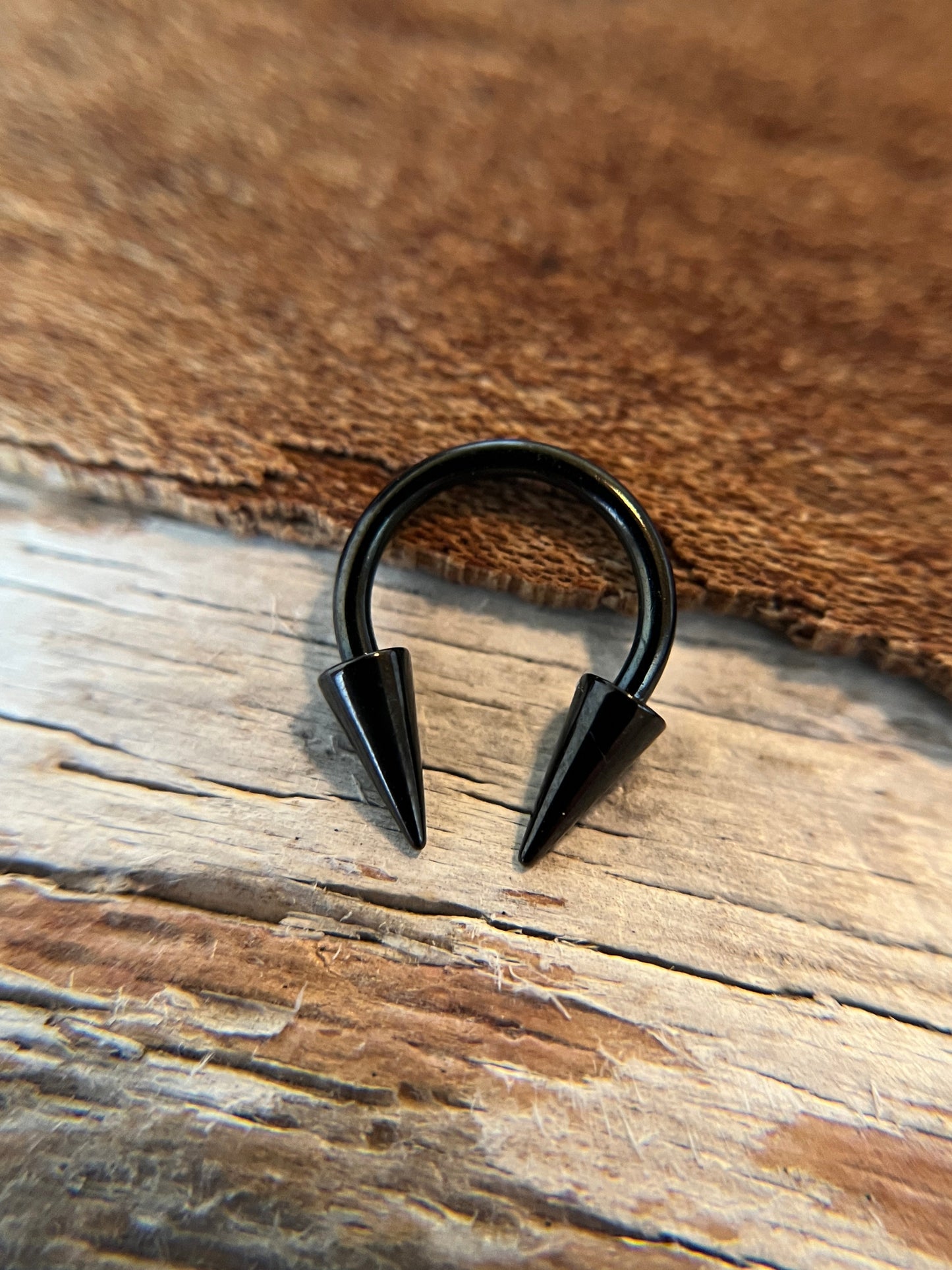 Black Titanium Plated Petite Long Spikes 16G Horseshoe Ring