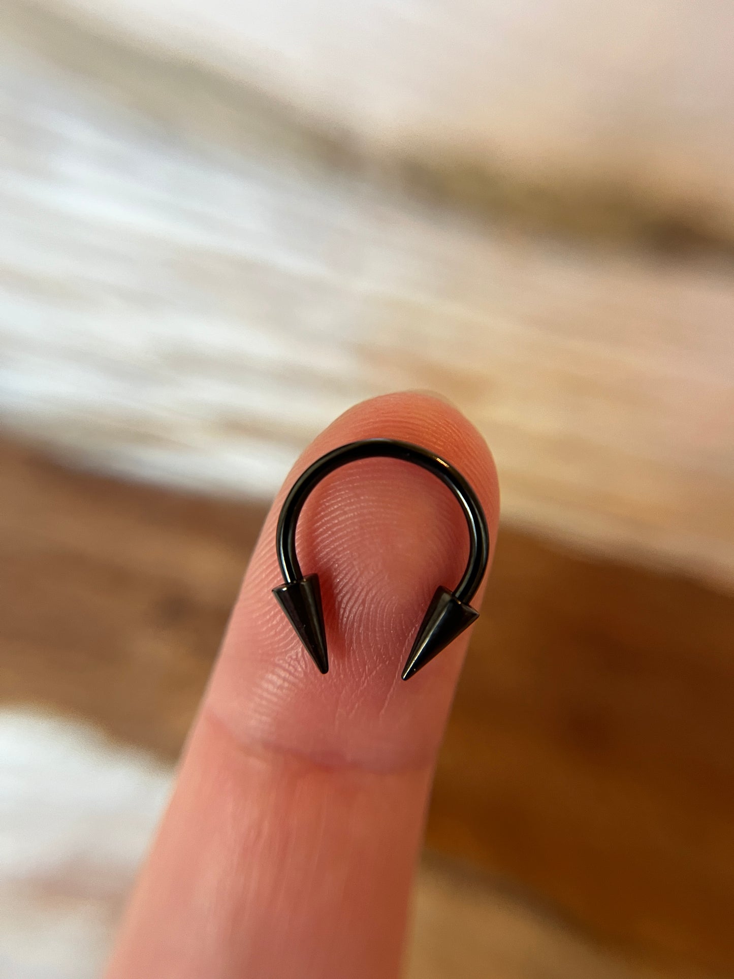 Black Titanium Plated Petite Long Spikes 16G Horseshoe Ring