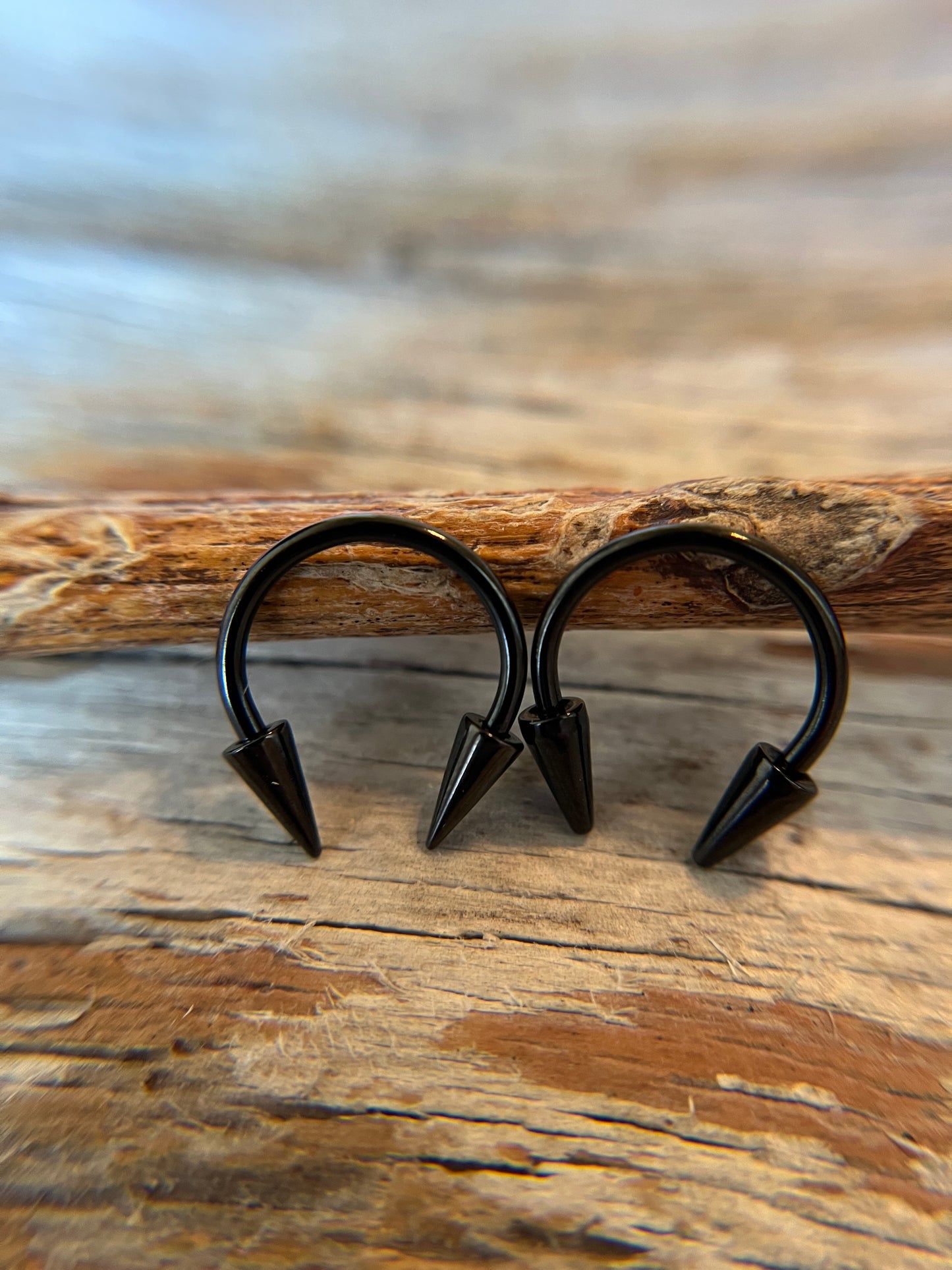 Black Titanium Plated Petite Long Spikes 16G Horseshoe Ring