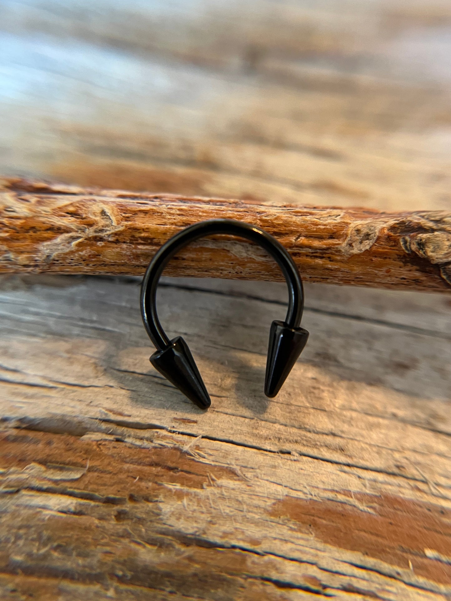 Black Titanium Plated Petite Long Spikes 16G Horseshoe Ring