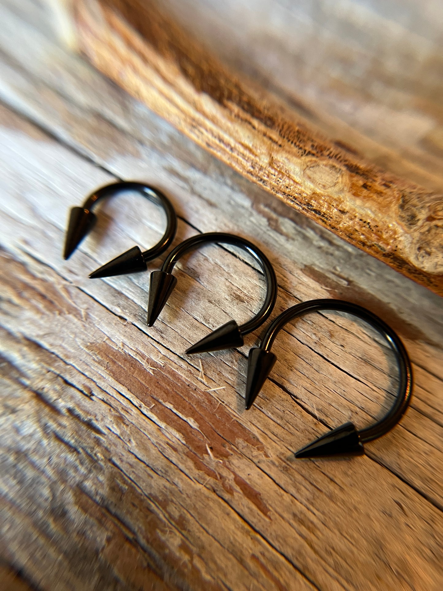Black Titanium Plated Petite Long Spikes 16G Horseshoe Ring
