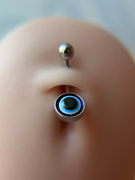Blue Evil Eye Cabochon Belly Ring