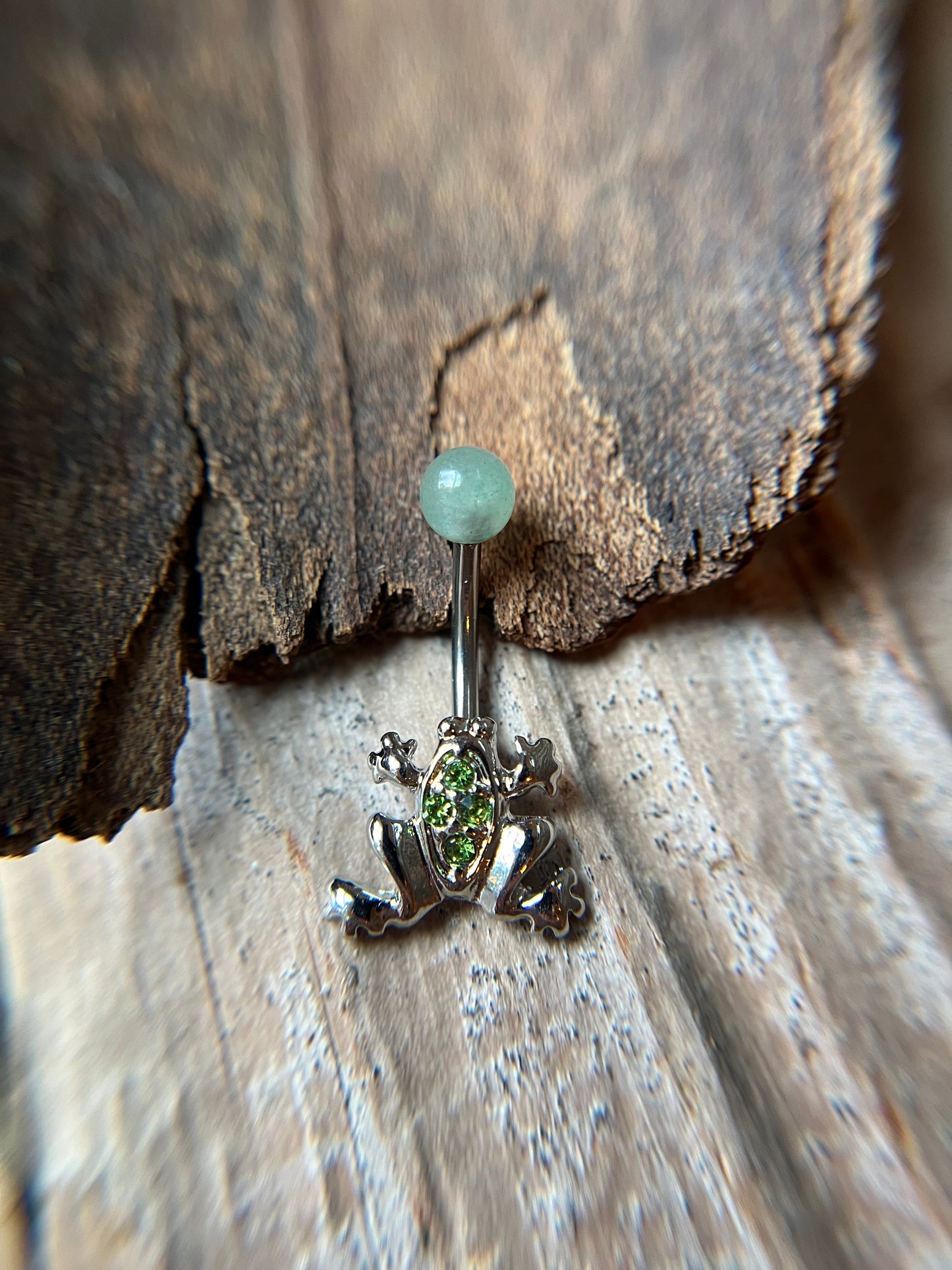 Green Aventurine Natural Stone Crystal Gems Frog Belly Ring