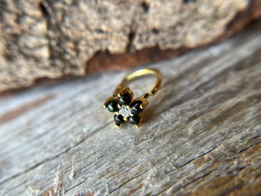 Black Fire Opal Flower 20G Gold Titanium IP Nose Hoop