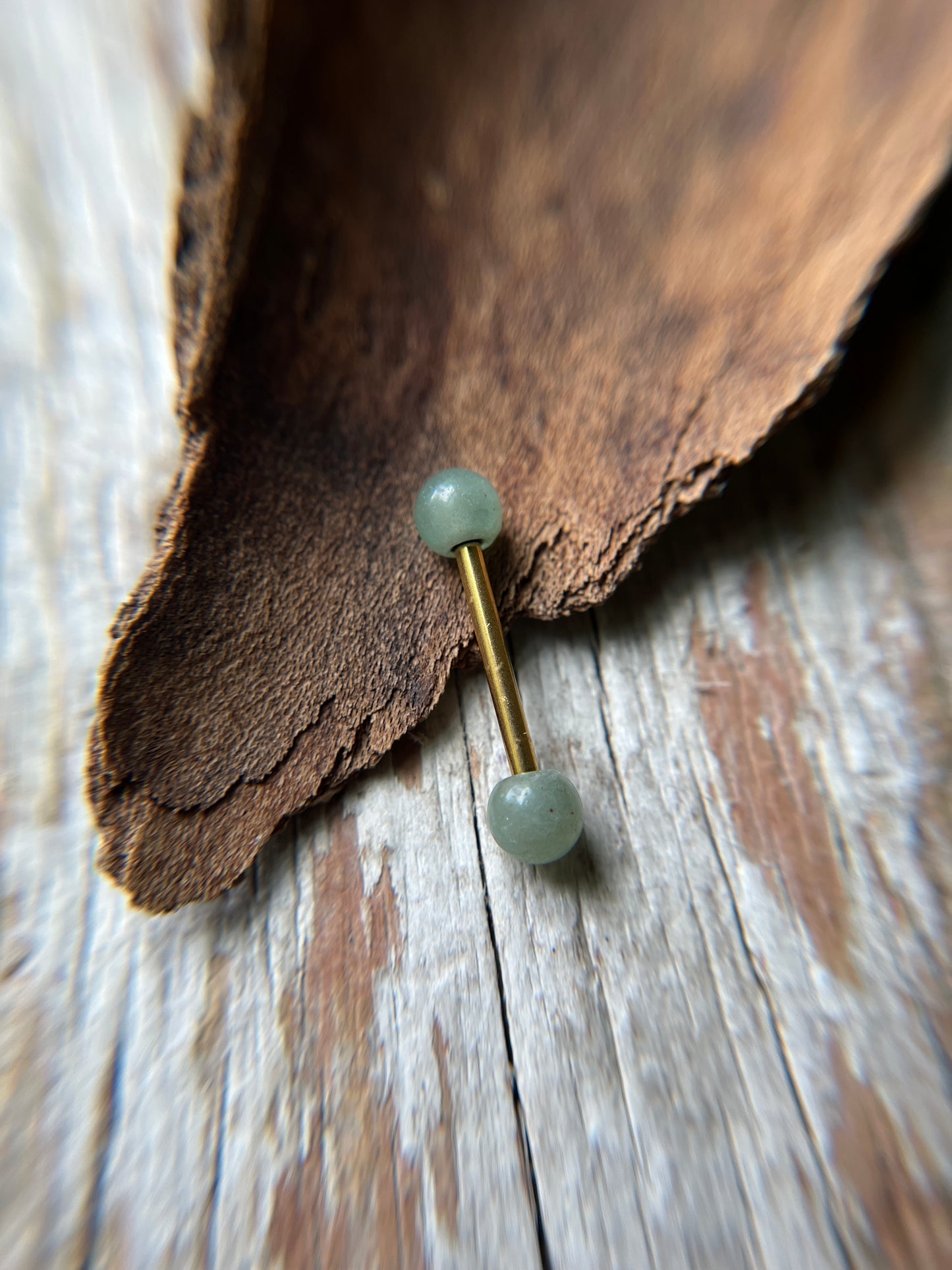Green Aventurine Natural Stone Gold Titanium Ion Plated Tongue Nipple Barbell