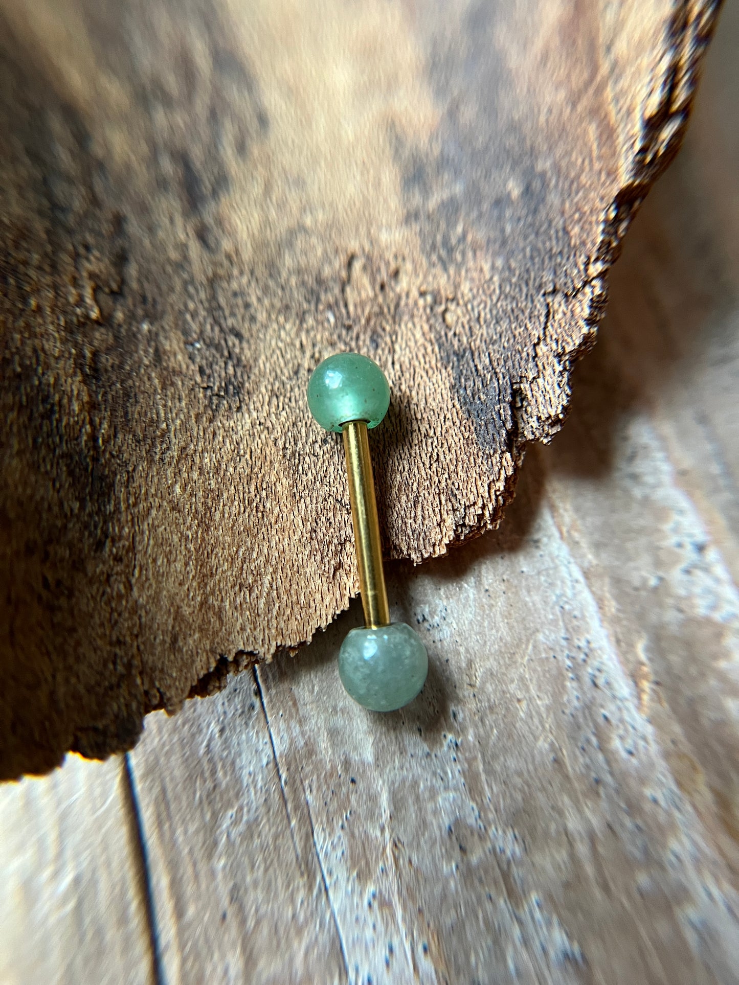 Green Aventurine Natural Stone Gold Titanium Ion Plated Tongue Nipple Barbell