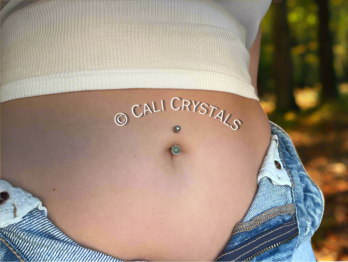 Green Eyeball Glass Cabochon Belly Ring
