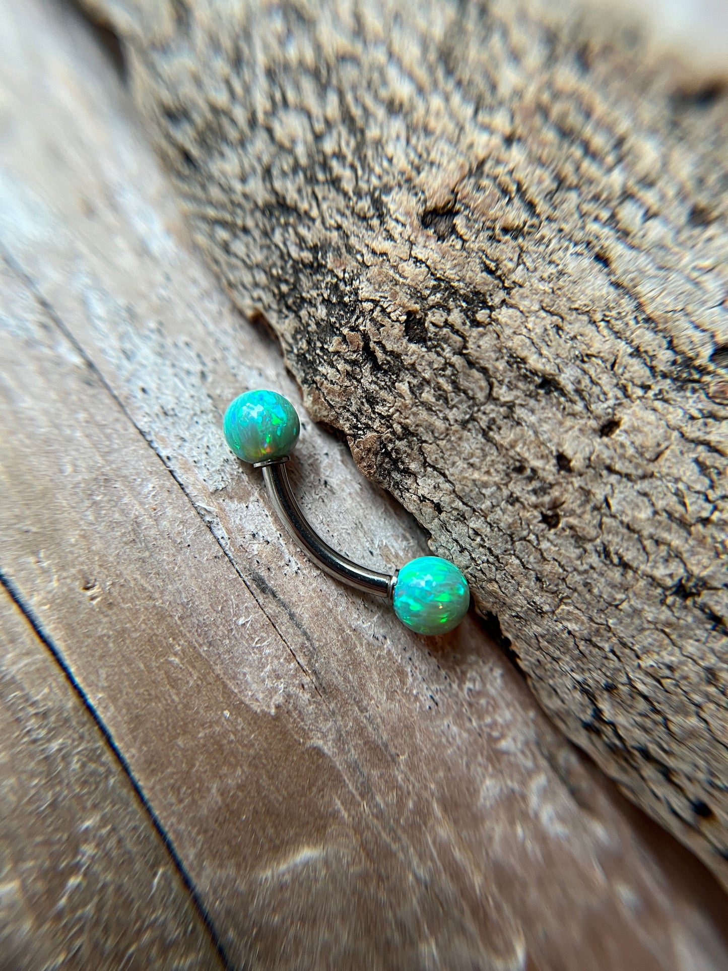 Jade Green Fire Opal Steel or Titanium 14G Belly VCH Barbell