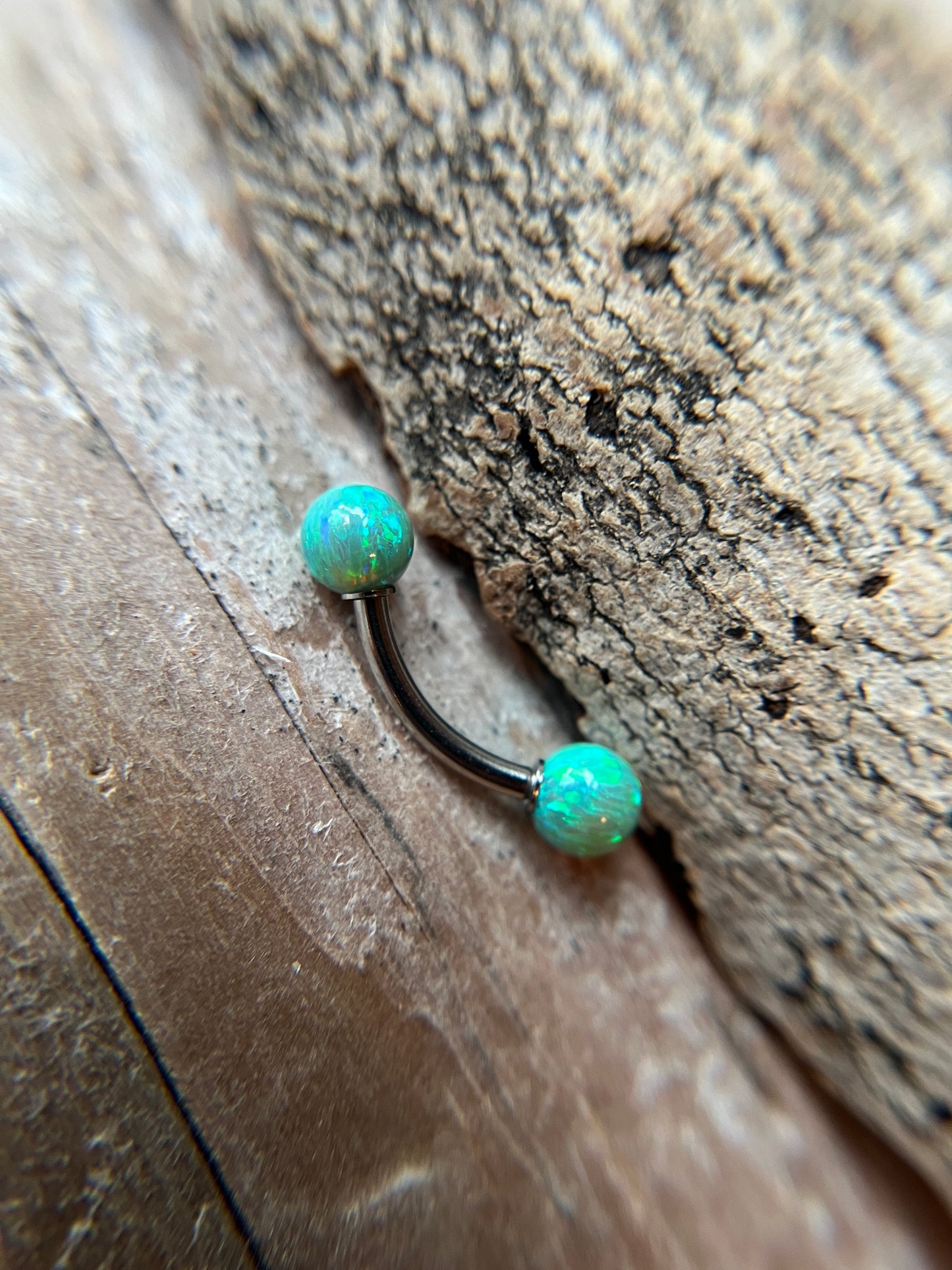 Jade Green Fire Opal Steel or Titanium 14G Belly VCH Barbell