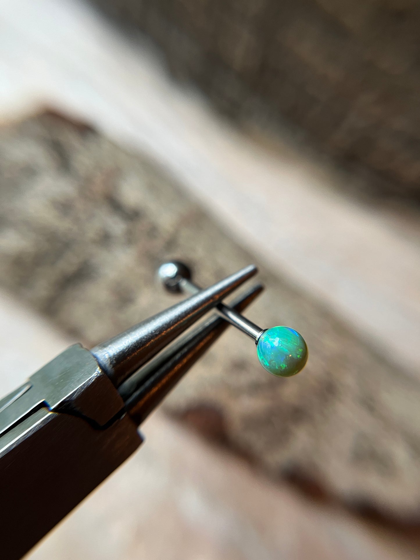 Jade Green Fire Opal Tongue Piercing Barbell