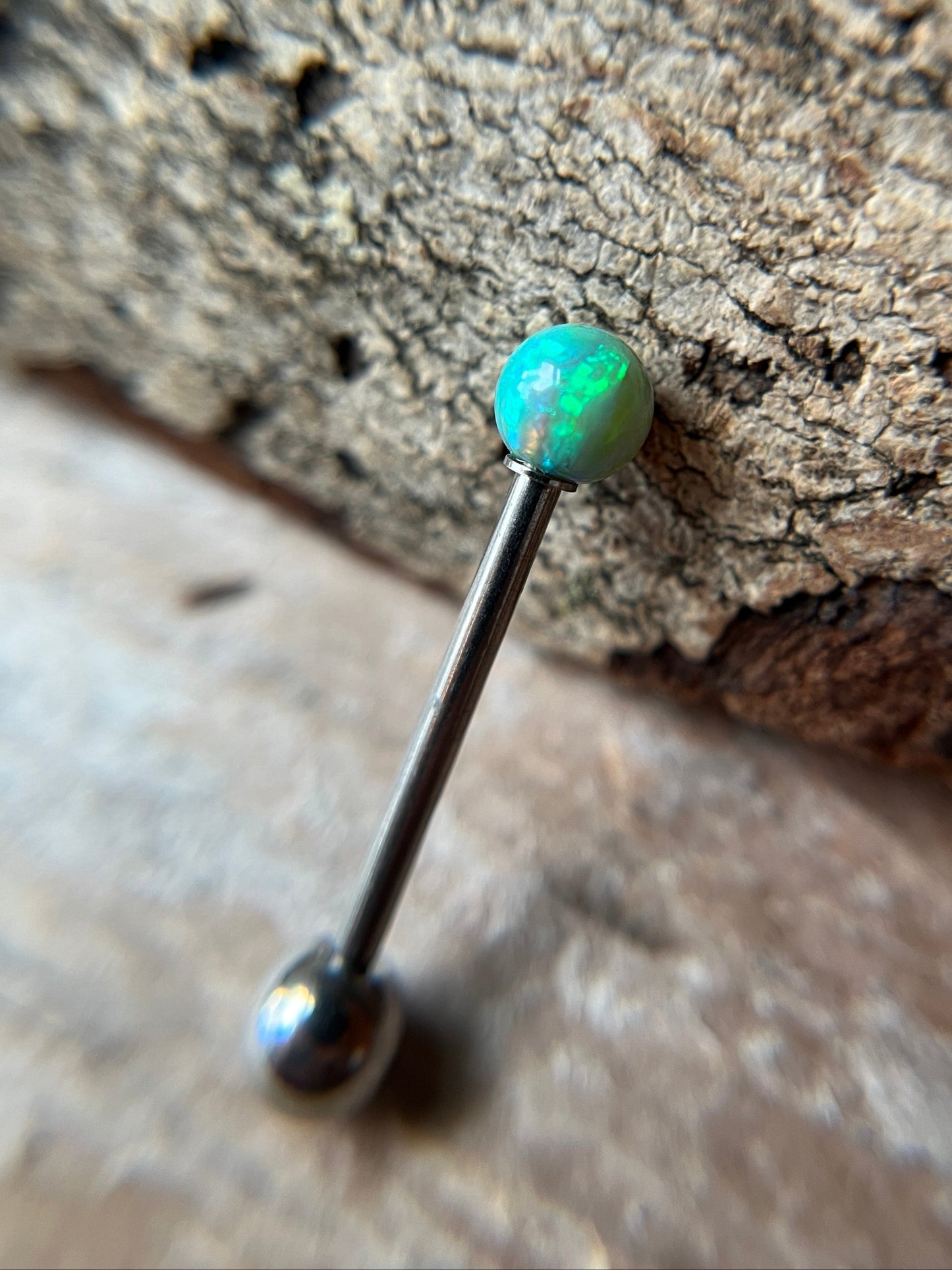 Jade Green Fire Opal Tongue Piercing Barbell