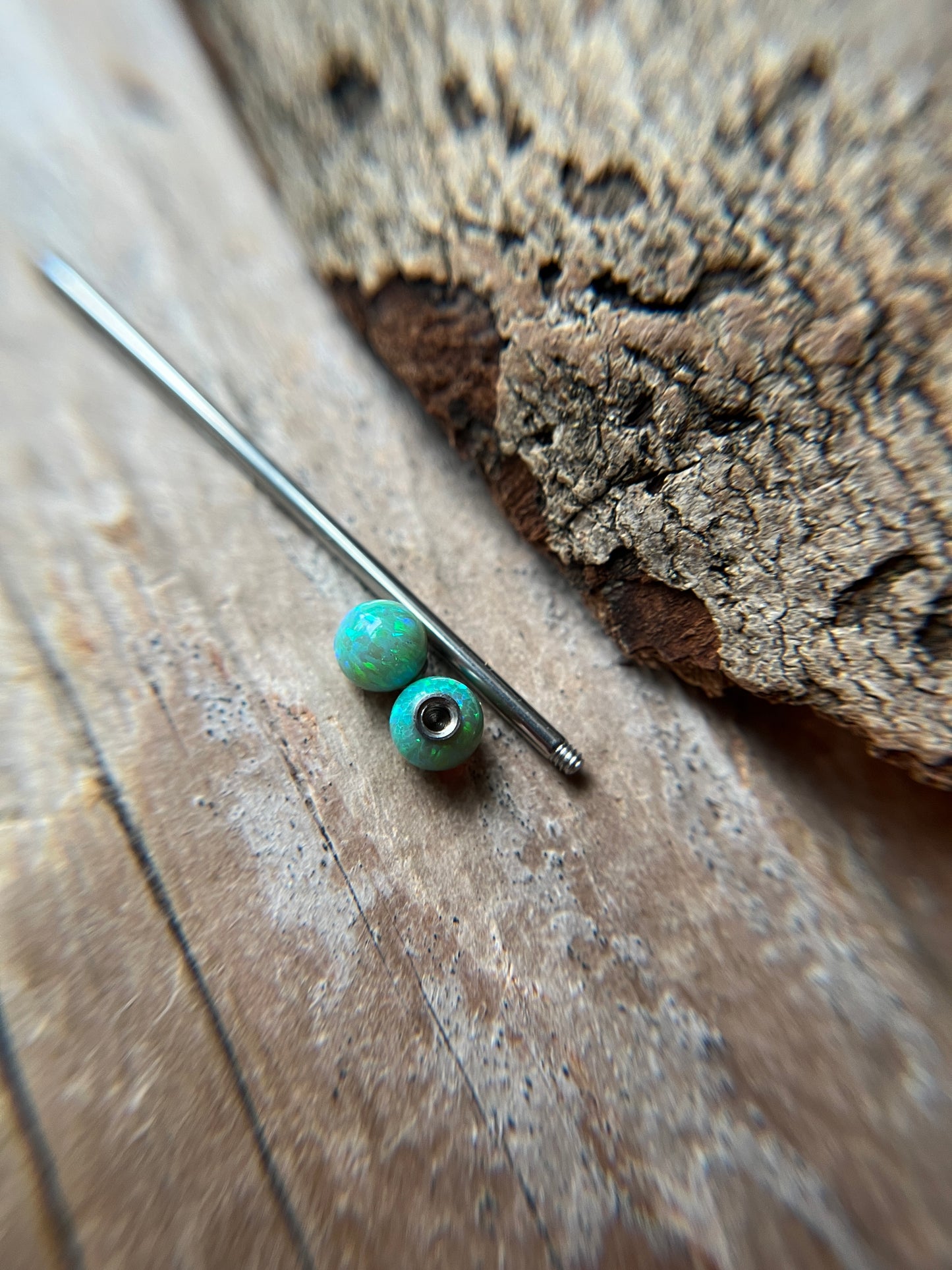 Jade Green Fire Opal Steel or Titanium 14G Industrial Barbell