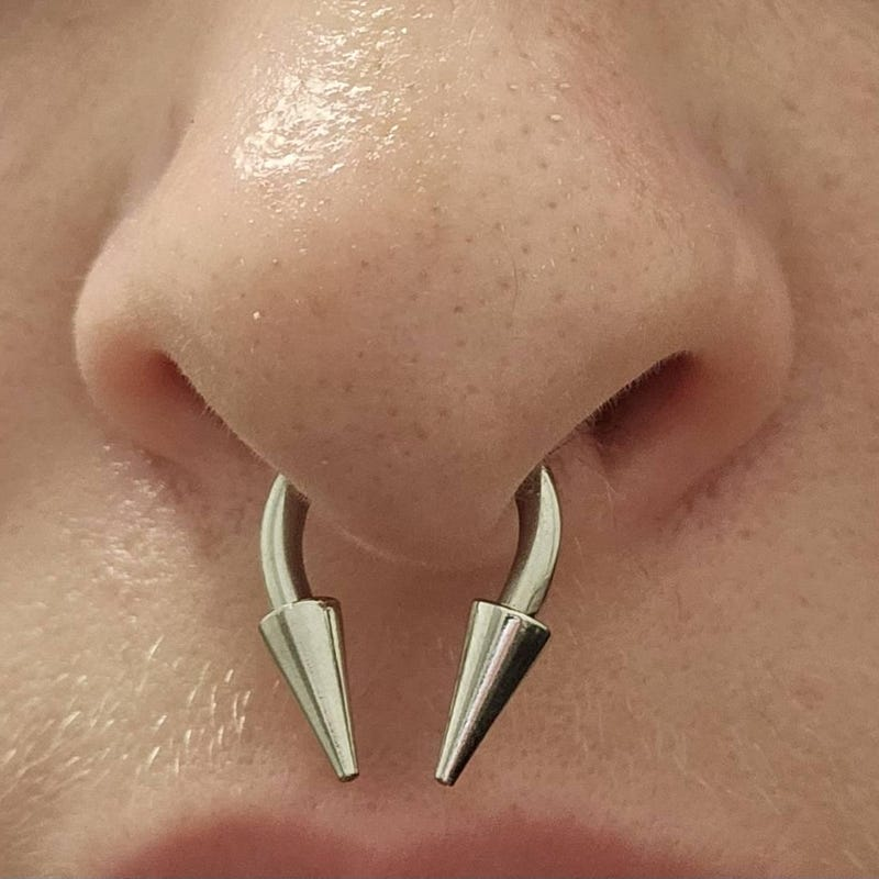 Petite Diameter Size THICK Gauge 12G or 10G Solid 316L Surgical Steel Horseshoe Ring with Long Spikes