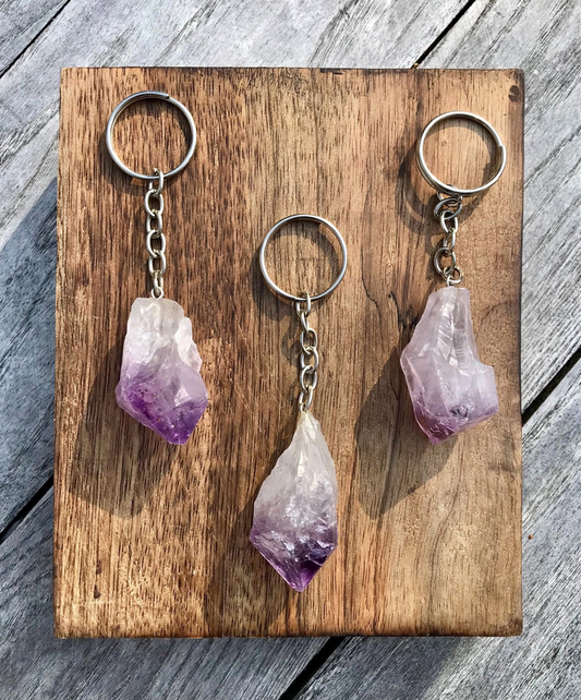 Raw Crystal Natural Amethyst Stone Specimen Stainless Steel Keychain