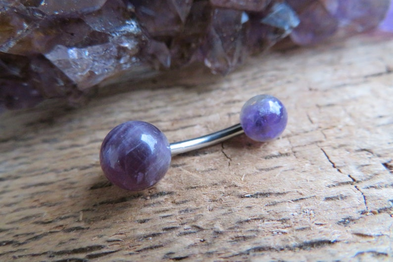 Pick Your Finish Color Amethyst Natural Stone 14G Curved Barbell
