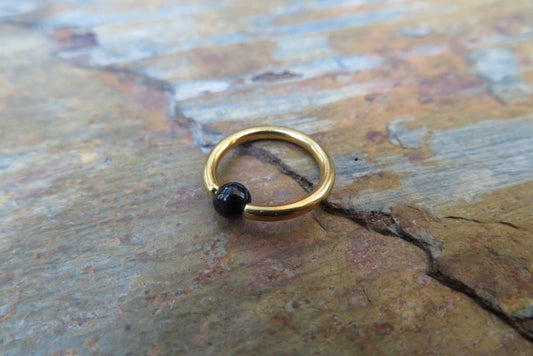 Galaxy Stone Glass Bead Gold Titanium Plated CBR Ring Hoop 16G (1.2mm) 14G (1.6mm) Nose Cartilage Septum Piercing Navy Goldstone 316L Steel