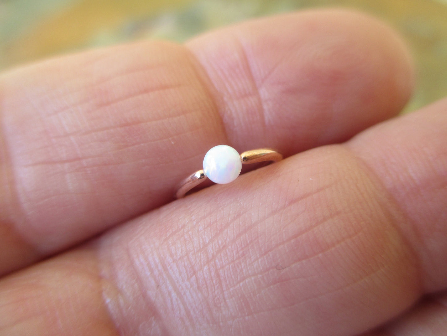 Rose Gold White Fire Opal Bead CBR Ring Hoop 16G (1.2mm) 14G (1.6mm) Nose Cartilage Septum Lip Piercing 316L Surgical