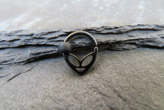 Black Alien 18G (1.0mm) or 16G (1.6mm) Piercing Daith Cartilage Septum Ring with Glass Miyuki Bead Piercings Surgical Steel Aquarius