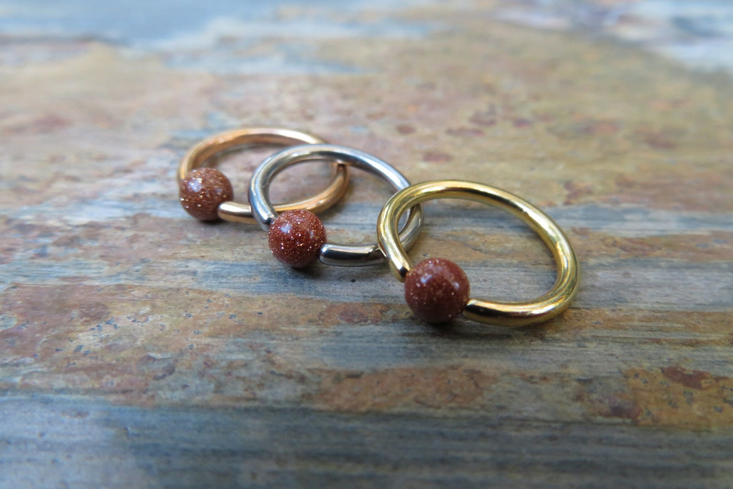 Orange Goldstone Glass Bead Gold Titanium Plated CBR Ring Hoop 16G (1.2mm) 14G (1.6mm) Nose Cartilage Septum Piercing 316L Steel