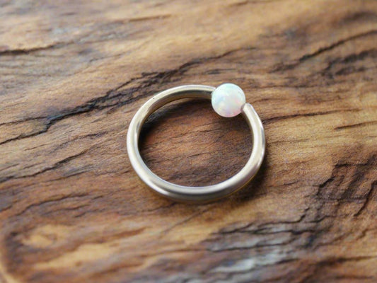 Steel White Fire Opal Bead CBR Ring Hoop 16G (1.2mm) 14G (1.6mm) Nose Cartilage Septum Lip Piercing 316L Surgical