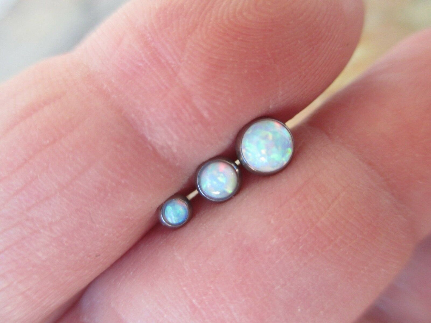 White Fire Opal Flatback Labret Hypoallergenic Surgical Steel 18G (1.0mm) 16G (1.2mm) Cartilage Tragus Lip Labret Monroe Piercing