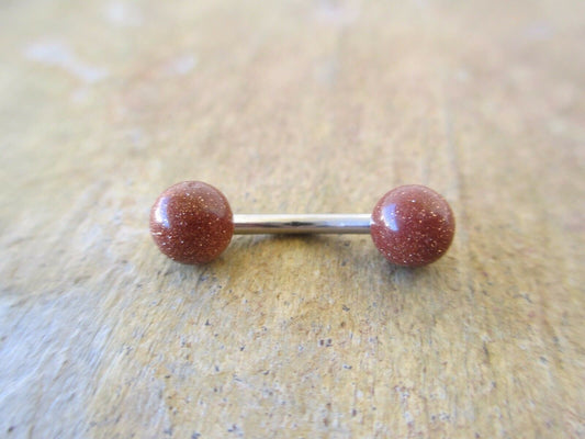 SALE! Steel Orange Goldstone Belly Navel Christina VCH Ring Barbell Bar 14G (1.6mm) Piercing Piercings Glitter Brown Stone Surgical Steel