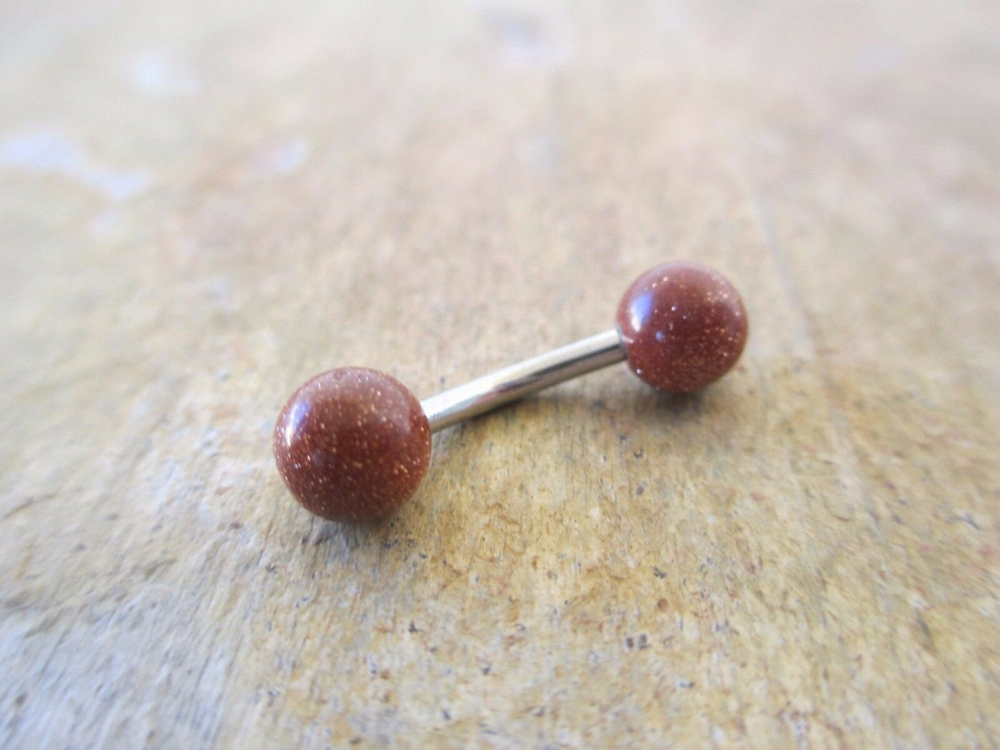 SALE! Steel Orange Goldstone Belly Navel Christina VCH Ring Barbell Bar 14G (1.6mm) Piercing Piercings Glitter Brown Stone Surgical Steel
