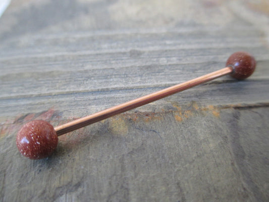 SALE! Orange Goldstone Industrial Scaffold Ring Barbell Bar 14G (1.6mm) Piercing Piercings Glitter Brown Stone Rose Surgical Steel Gold
