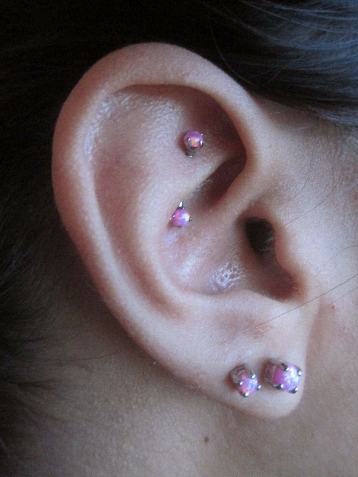 Blue Fire Opal Pronged Eyebrow Curve Rook 16g (1.2mm) Barbell Piercing Steel Earring 100% Surgical Steel Hypoallergenic