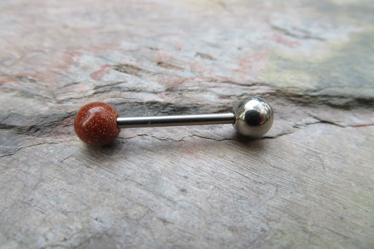 SALE! Orange Goldstone Tongue Ring Barbell Bar 14G (1.6mm) Piercing Piercings Barbells Gold Glitter Hypoallergenic 316L Surgical Steel