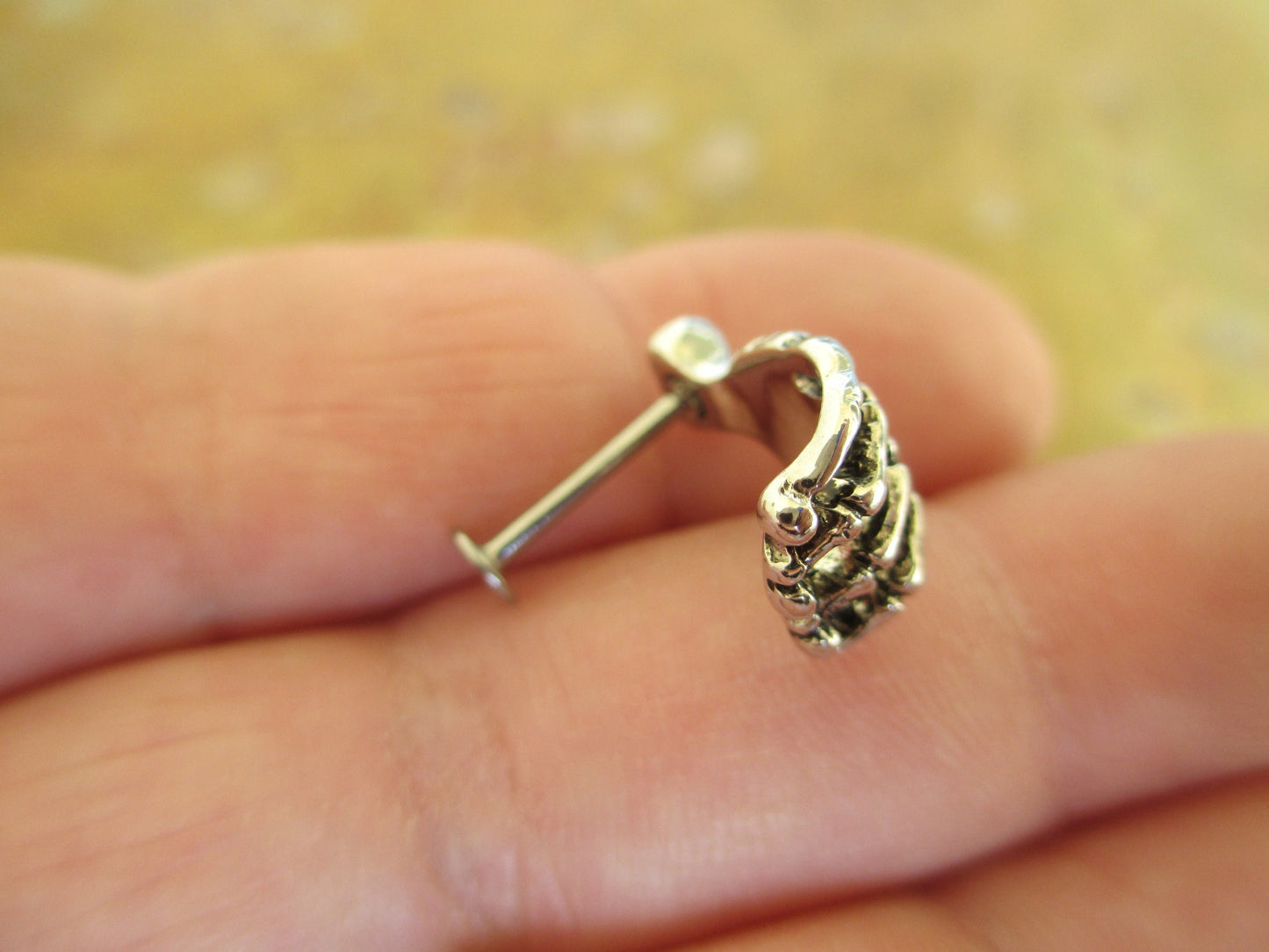 Zombie Skeleton Hand 16G Cartilage Tragus Lip Labret Monroe Piercing Silver 16G (1.2mm)