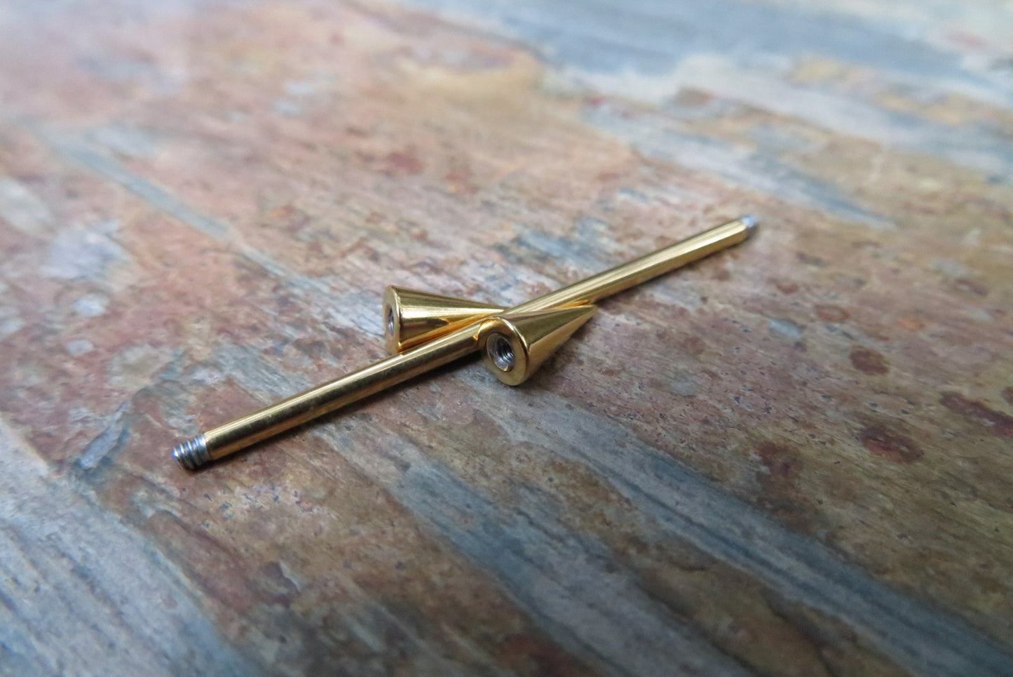 Gold Titanium Ion Plated Spikes Industrial Scaffold Bar Barbells 14G (1.6mm) Piercing Piercings Barbell Spiked
