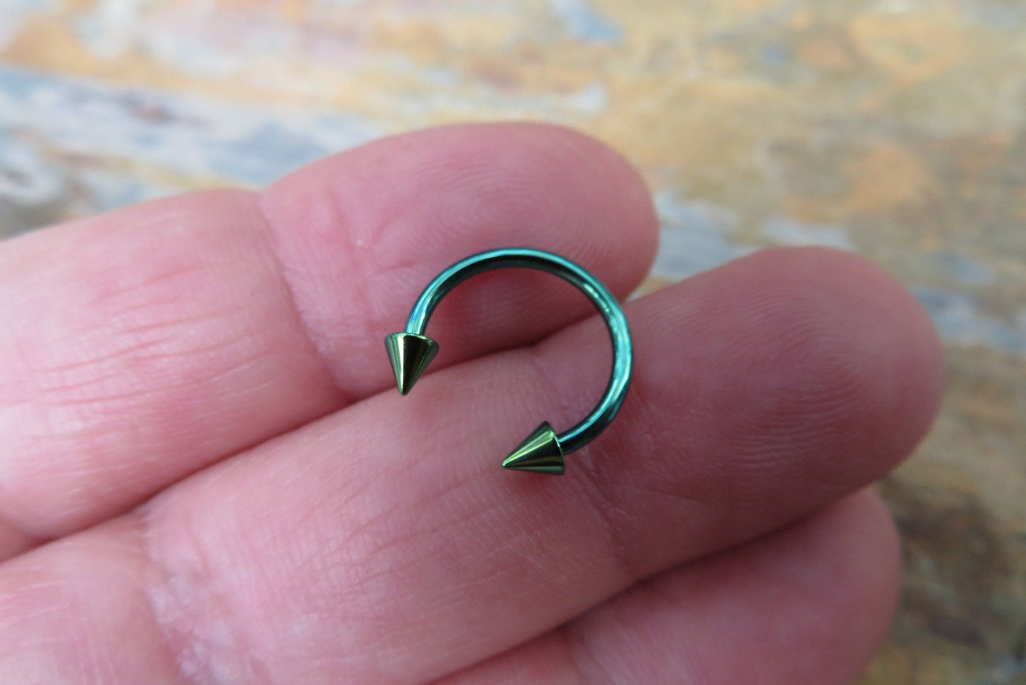 Green Titanium Ion Plated Spiked 16G (1.2mm) Horseshoe Ring Septum Piercing 316L Surgical Steel Spikes