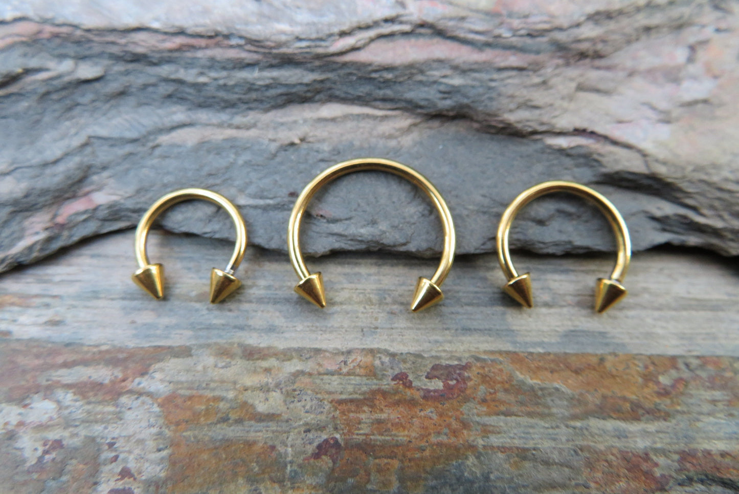 Gold Titanium Ion Plated Spiked 16G (1.2mm) Horseshoe Ring